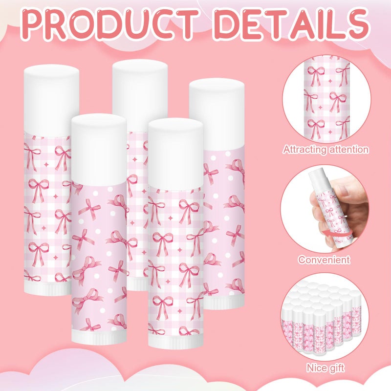 Swiffen 50 Sets Pink Bow Lip Balm Gifts Bulk Coquette Bow Baby Shower Party Favors Pink Favors for Guests Lip Balm with Bags Thanks Tags for Baby Shower Galentine's Day Wedding Birthday Bachelorette - Image 3